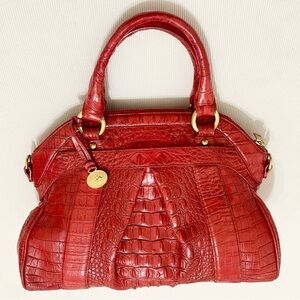 Brahmin Louise Satchel Purse Leather Embossed Croc Red